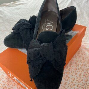 Attilio Giusti Leombruni AGL Black Loafer Flat w/ Fabric Bow Sz 40 Italy